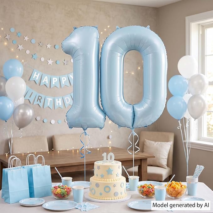 Baby Blue Number 10 Balloon 40 Inch, Sky Pastel Foil Set Party Supplies | Chic - Image 3
