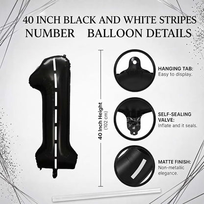 Black and White Stripes Number 1 Balloon 40 Inch, Foil Numeral - Image 4