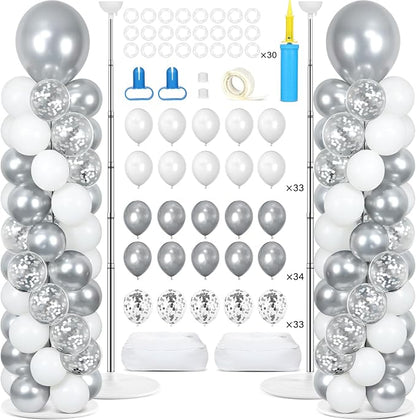 2 Sets Silver and White Balloon Column Stand Kit by Naozinebi