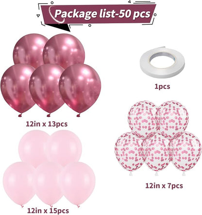 Pink Balloons Set, 12 Inch Pastel Baby Light Metallic Hot Pink Confetti Latex - Image 3