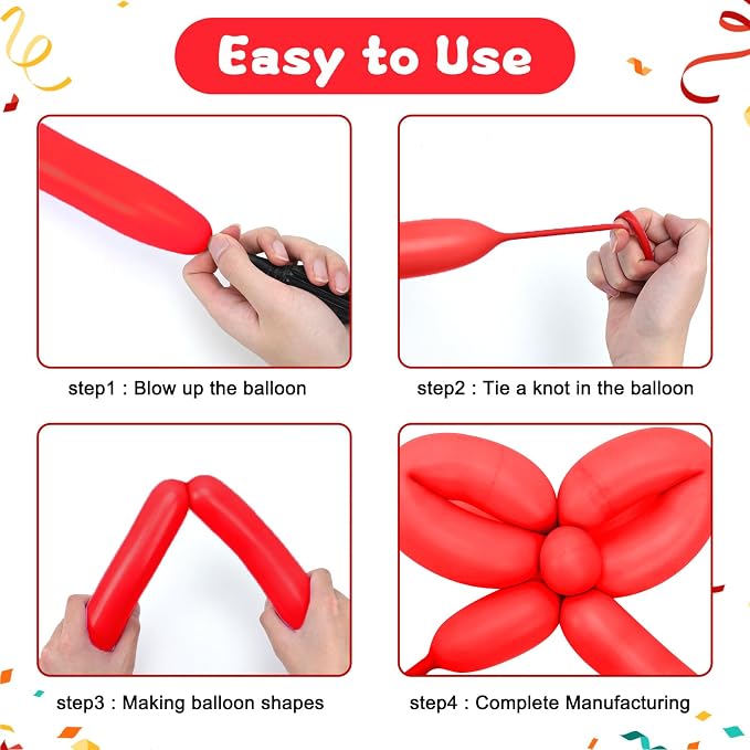 RUBFAC 100pcs Red 260 Balloons，for Animals modeling, Skinny Latex Twisting - Image 4