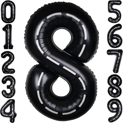 Race Car 40 Inch Black 8 Big Large Helium Balloon Number 0-9 | Track Giant by SULALABOO
