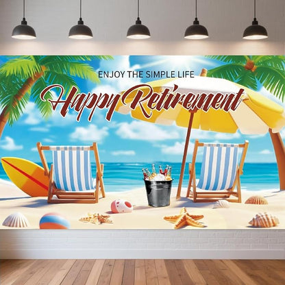 Beach-Themed Retirement Banner, Tropical Happy Retirement Banner Backdrop by Unknown