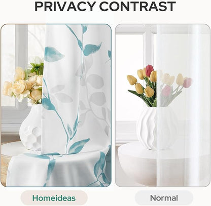 HOMEIDEAS Non-See-Through Teal and White Privacy Sheer Curtains 52 X 96 Inch - Image 3