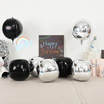 6Pcs Black Silver Round Foil Balloons, 22inch 4D Metallic Silver Black Balloons - Image 3