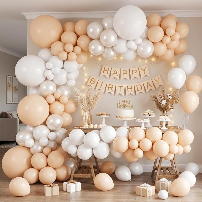 RUBFAC 135pcs Nude Balloons, Latex Boho Beige Apricot Balloon Different Sizes - Image 5