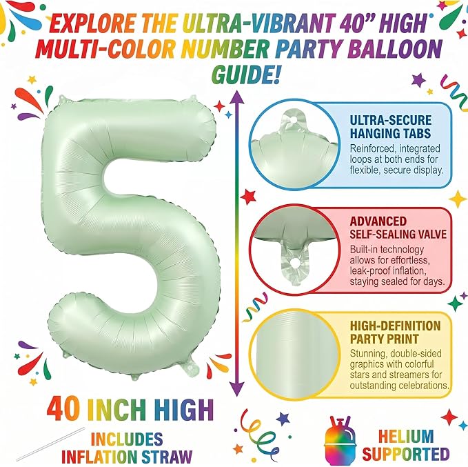 40 Inch Olive Green Number 5 Foil Balloon - Image 2