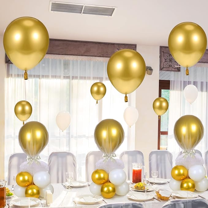 BBTO 8 Set Gold and White Table Centerpieces Balloons Stand Kit, Latex Balloons - Image 6
