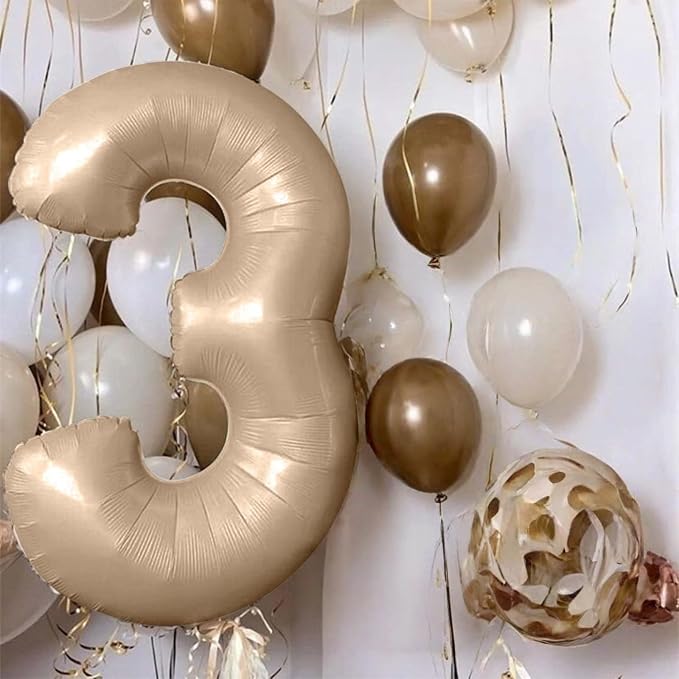 Apricot Number 3 Balloon for Girls Boys, 40 Inch Large Nude Number 0-9 Foil - Image 3