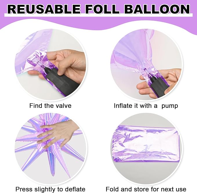 9Pcs Iridescent Purple Star Balloons, Large Explosion Foil Balloons, - Image 7