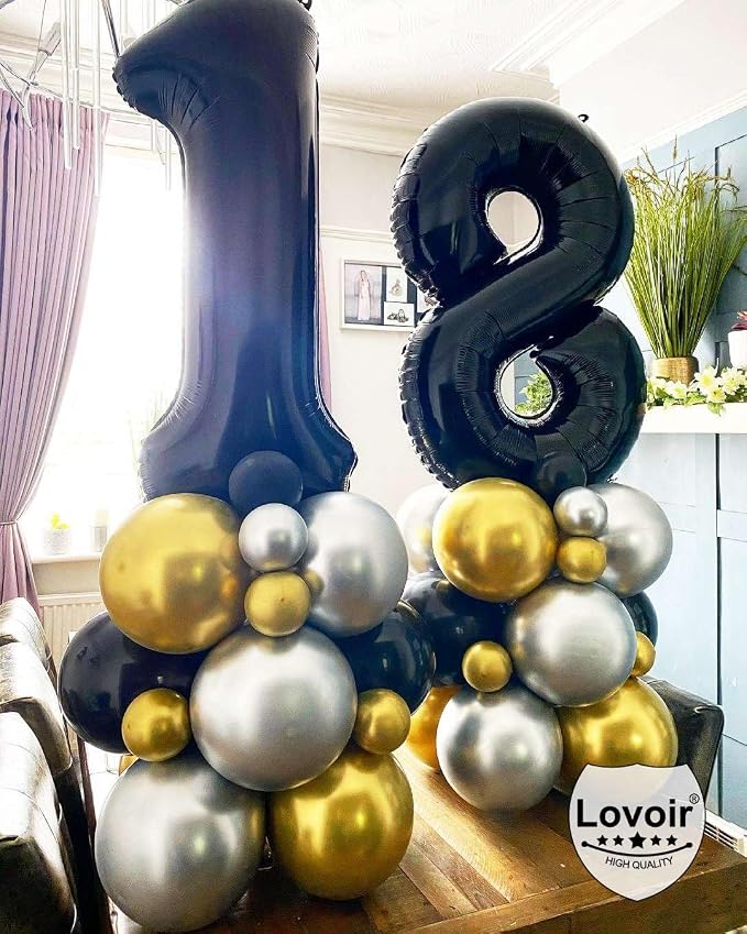 Black 18 Number Balloons, 40 Inch Giant Number 18 Balloons Foil Mylar Helium - Image 3
