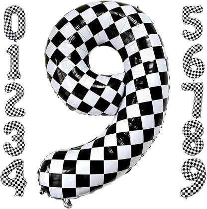 Checkered Number 9 Balloons 40 Inch Giant Race Car Checkered 9 Balloons by LHOAVWE