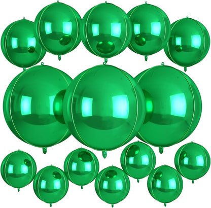 15 Pcs Green Round Foil Balloons, 22/15/10 Inch 4D Ball Balloons Green Ball by Sowide