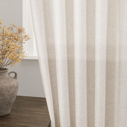 Beige Linen Light Filtering Curtains 96 Inches Long 2 Panels Long Semi Sheer - Image 2