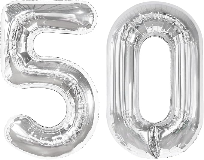 Silver Number 50 Balloon 40 Inch, 50th Birthday Decorations Men Women | Foil by IWERP
