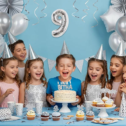 TONIFUL 16 Inch 10 Pcs Fat Silver 0-9 Birthday Number Balloons | Small Custom - Image 3