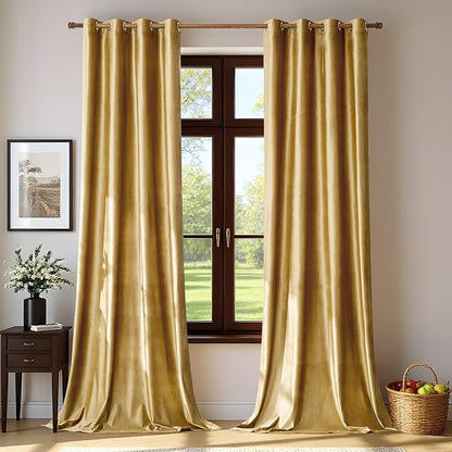 Velvet Gold Grommet Blackout Curtains 120 inch Length by ModernShinyVelvetCurtains
