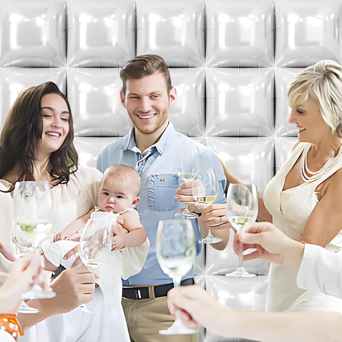 NISOCY 25PCS White Square Foil Balloons Wall Backdrop | Double Sided Pearl - Image 6