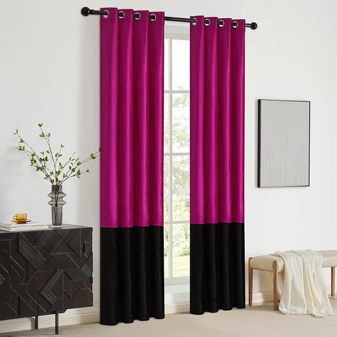 Modern Hot Pink Black Velvet Curtains Luxury 120 inch - Image 5