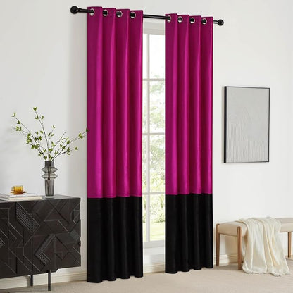Modern Hot Pink Black Velvet Curtains Luxury 120 inch - Image 5