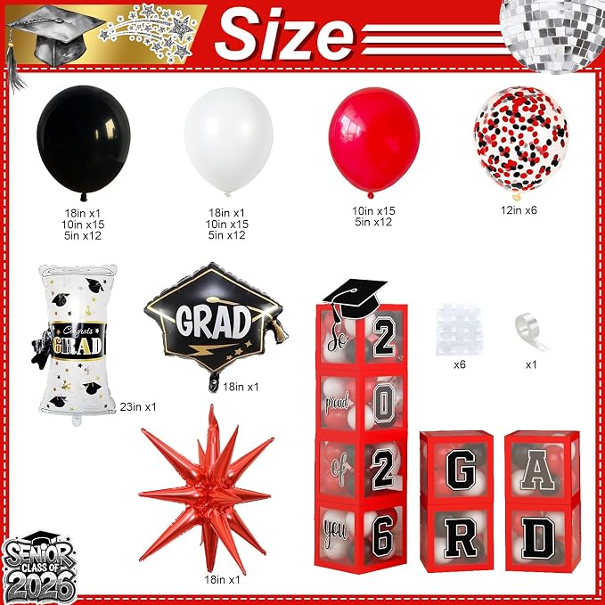 2026 Graduation Decorations Class of 2026 Red and Black Balloons Arch kit - Image 2