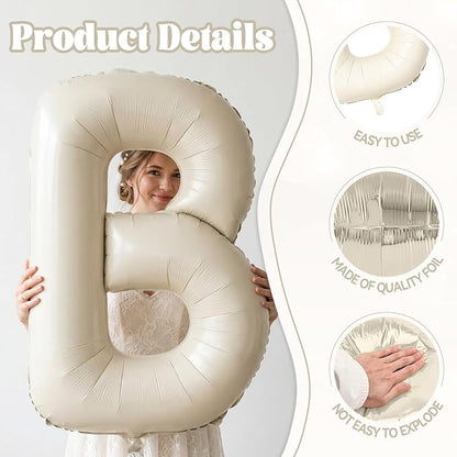 Biapian 40 Inch OH BABY Letter Balloons, Big Beige Foil Balloons - Image 3