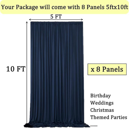 40ftx10ft Wrinkle Free Navy Blue Backdrop Curtains - Image 4