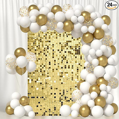 Light Gold Shimmer Wall Backdrop, 24 Panels, 6x4 Ft Photo Backdrop | wedding by Zuaooz