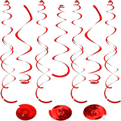 24 PCS Red Hanging Swirl, Sparkle Ceiling Hanging Decorations, Plastic Streamer by PatiCool