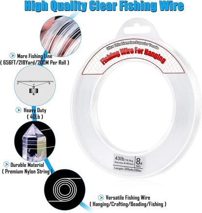 Clear Fishing Wire, Acejoz 656FT Fishing Line Clear Invisible Hanging Wire - Image 2