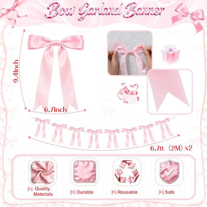 2 Strings Pink Bow Garland Banner Decorations - Image 2