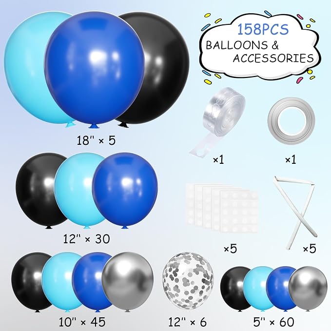 MEBAY Blue Silver Black Balloons Garland Arch Kit - Image 2
