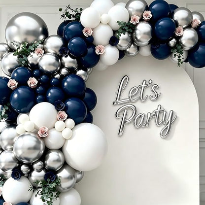 Navy Blue and Silver Balloon Garland Arch Kit, Royal Blue White Metallic Silver - Image 5