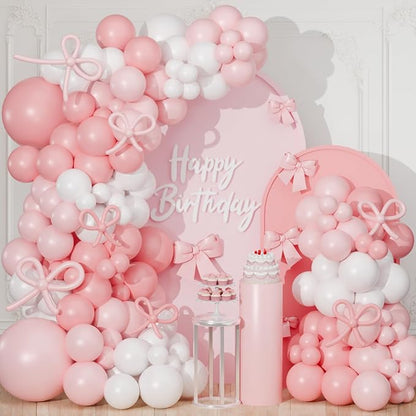 Pink Bow Balloon Arch Kit, Pastel Pink and White Garland Include Light blush by FengRise