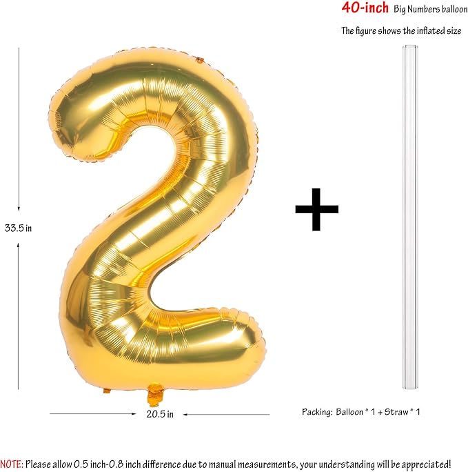40In Large Gold Number Balloon 2 Aluminum Foil Mylar Big Number Balloon 0-9 | - Image 4