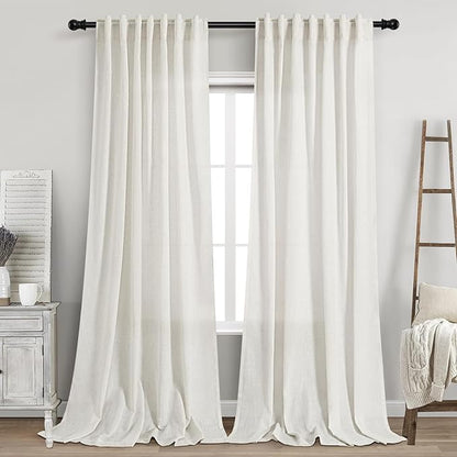 Beige White Linen Curtains 108 Inches Long by Nanspring