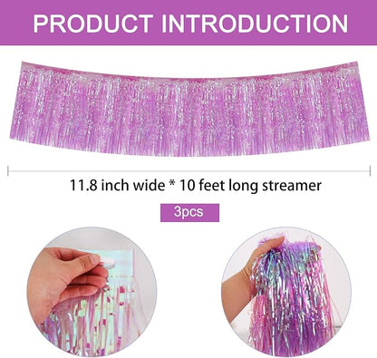 BEISHIDA Shining Purple Fringe Garland Banner Wall Tinsel Foil Streamers | 3Pack - Image 2