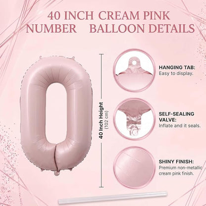 Baby Pink Number 0 Balloon 40 Inch, Foil Numeral Celebration Party Supplies | - Image 4