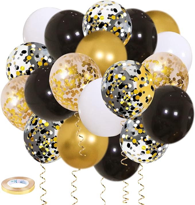 Zesliwy Black Gold Confetti Balloons 50 pack by Zesliwy