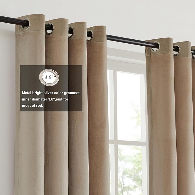 BULBUL Luxury Color Block Velvet Curtains 84 inch Long- Champagne Gray | Modern - Image 2