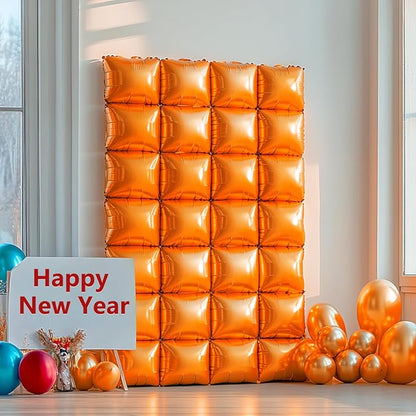 NISOCY 25PCS Metallic Orange Square Foil Balloons Wall Backdrop | Double Sided - Image 7