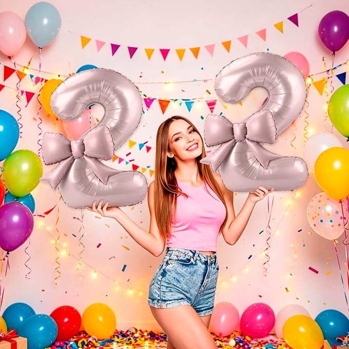 40 Inch Number 2 Balloon with Bow, Coquette Aesthetic Foil Balloon - Image 4