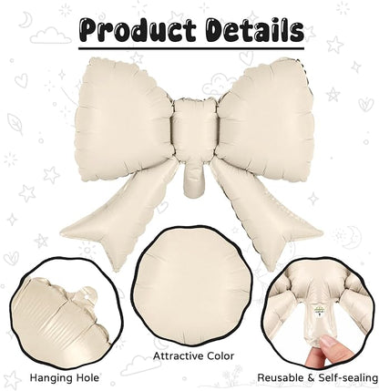 Cream 4 Balloons with Bow Balloons, 40 Inch Giant Self Inflating Beige Foil - Image 4