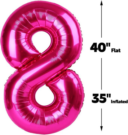 Hot Pink Number 8 Balloon 40 inch, Balloon numbers party supplies, deco photo - Image 2