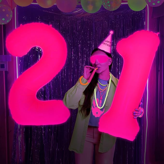 Mega-L Glow in The Dark Party Supplies, 40 Inch Fuchsia Number 4 Balloon | Glow - Image 8
