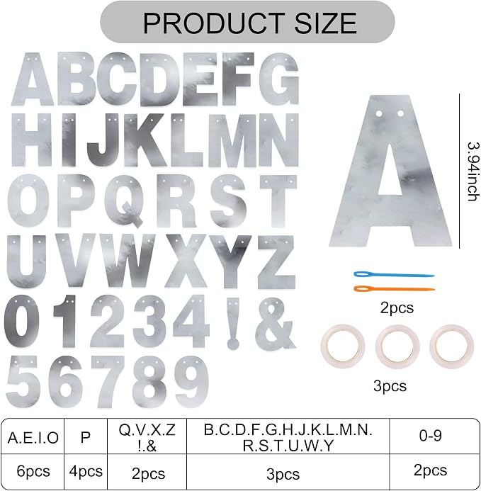 BEISHIDA Double-sided Silver 116Pc A-Z DIY Letter Custom Banner Party Decor | - Image 3
