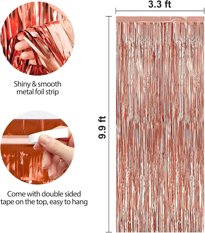 Crosize 8 Pack Rose Gold Party Streamers Backdrop, 3.3 x 9.9 ft | Tinsel Foil - Image 3