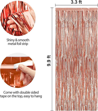 Crosize 8 Pack Rose Gold Party Streamers Backdrop, 3.3 x 9.9 ft | Tinsel Foil - Image 3