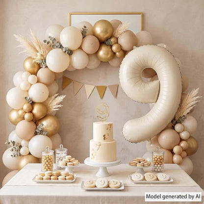 Cream Number 9 Balloon 40 Inch, Foil Numeral - Image 3