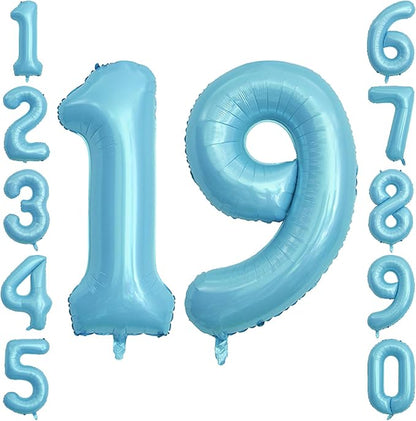 Pearlescent Blue Number 19 Balloon 40 Inch, Giant Light Blue Mylar Foil 19th by Unknown